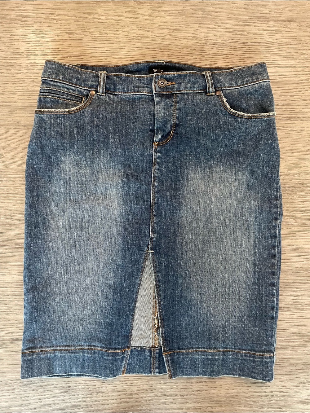 Massimo Blue Denim Pencil Skirt with Front Slit